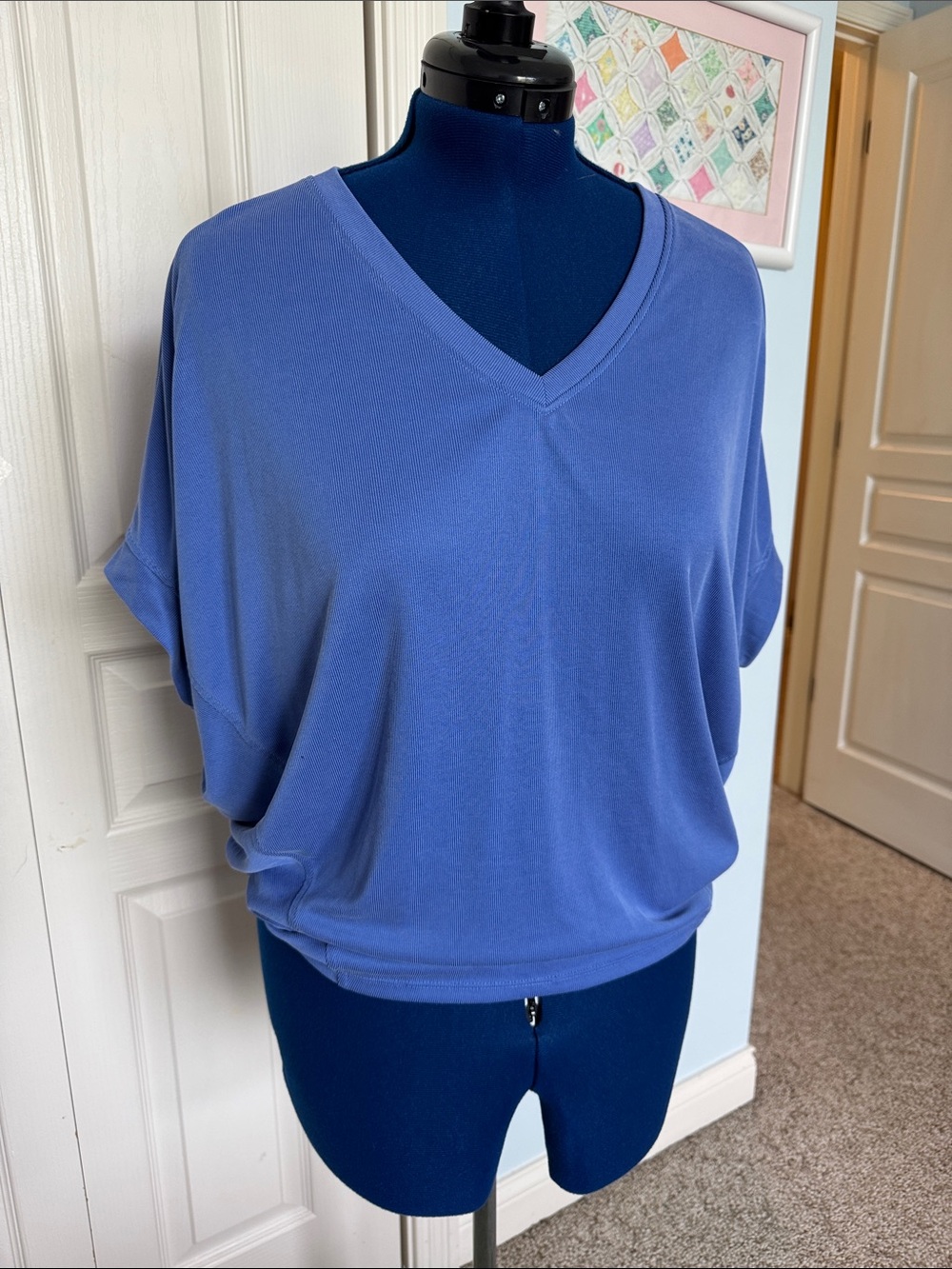 Chico's Periwinkle V-Neck Short Dolman Sleeve Top